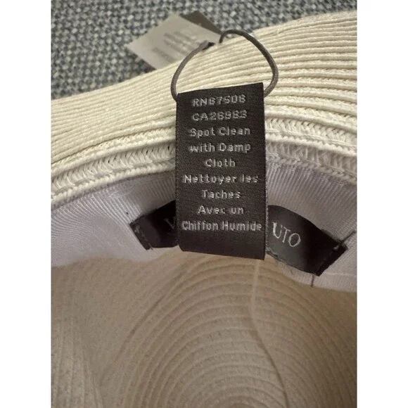 Vince Camuto Straw Fedora Hat Bee Band Ivory Summer Beach Resort OS NWT - Picture 7 of 7